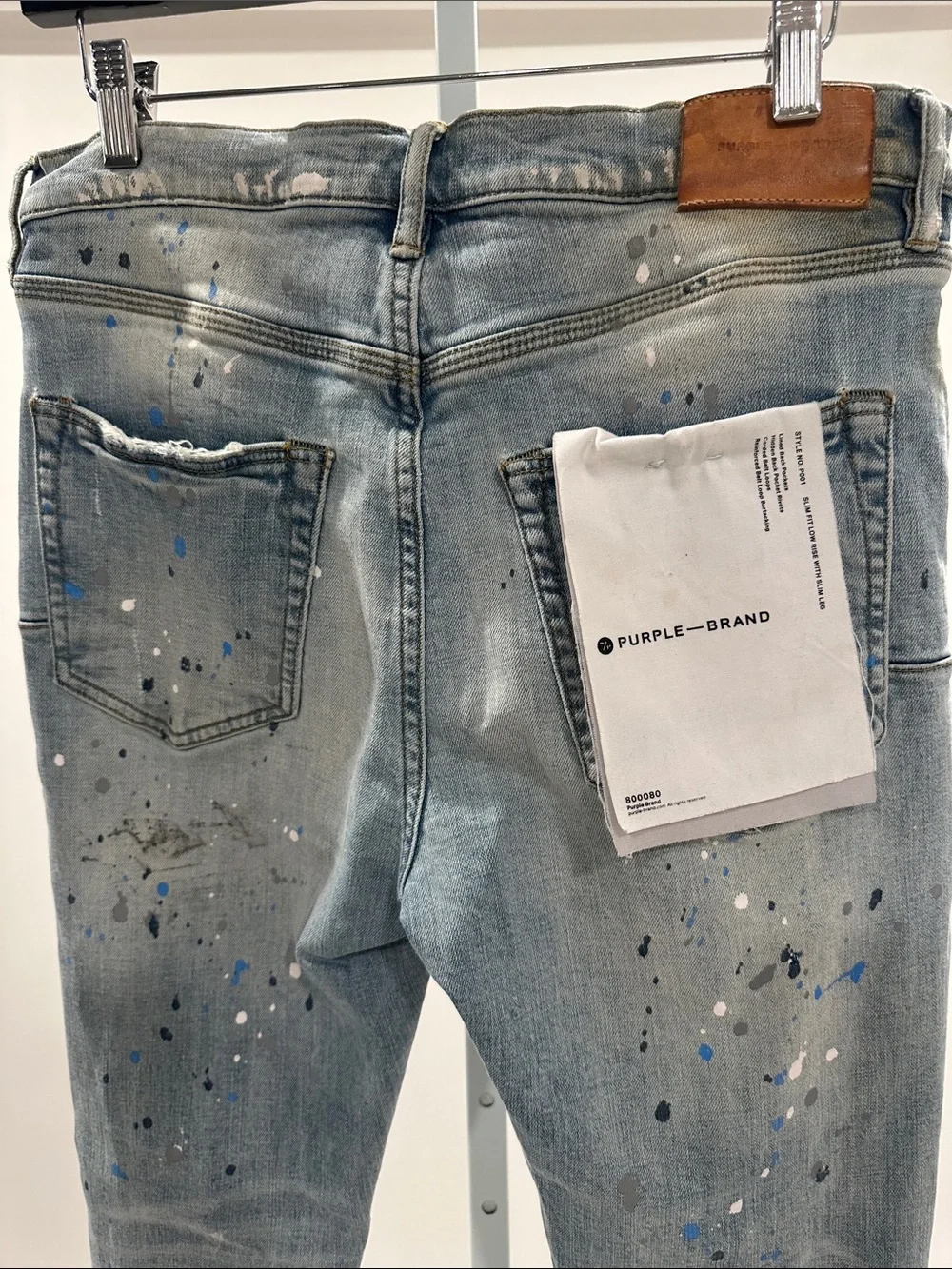 Purple Brand Men’s Light Blue Paint-Splatter Jeans